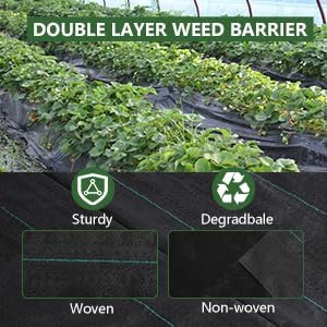 PioneerWorks Woven Landscape Fabric 5.8oz, 4 x 100FT Weed Fabric Barrier, Double Layer, Weed Control Fabric Ground Cover, Garden Fabric Weed Barrier, Gardening Mat for Garden Beds, Landscap