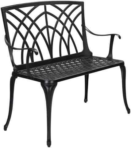 38" Outdoor Garden Bench, Patio Furniture Outdoor Chair with Aluminum Frame, Weather Proof Patio Park Bench with Orchid Backrest for Park, Porch, Pool, Backyard
