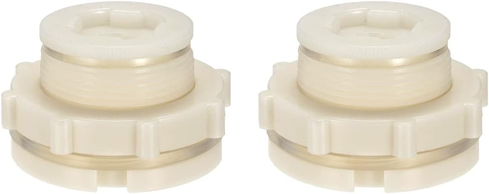 1.5" Female ABS Bulkhead Fitting, Plastic Water Tank Connector Adapter Fitting with Plugs for Outdoor rain Barrel Garden Hose Adapter Spigot kit Water Tank Gallon Drain Bucket(Set of 2)