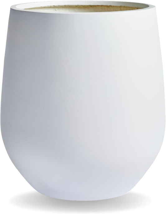 12.5"H x 11.4"D Corso Fiberstone Round Tapered Planter with Drainage Hole, Smooth Finishes, Weather Resistant for Indoor and Outdoor Use, Included 2 Extra Coco Mats (White, 9" Pot Opening)