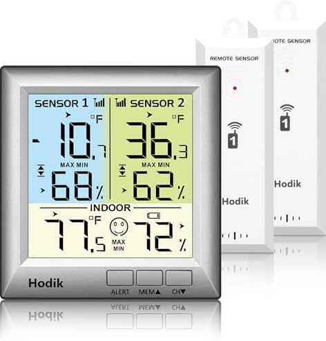 Wireless Freezer Thermometer with Alarm Refrigerator Thermometer, Fridge Freezer Alarm Thermometer Digital with 3 Adjustable Backlight and 330FT Remote Range for Kitchen Home Restaurant (Silver)