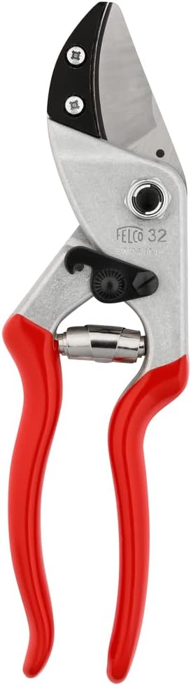 Felco F32 Pruning Shears – 8.3" Garden Clippers with Anvil Blade for Woody Stems | Hand Pruners for Gardening | Garden Tool Cutter with Forged Aluminum Handle, Rubber Grip, Precision Swiss Performance