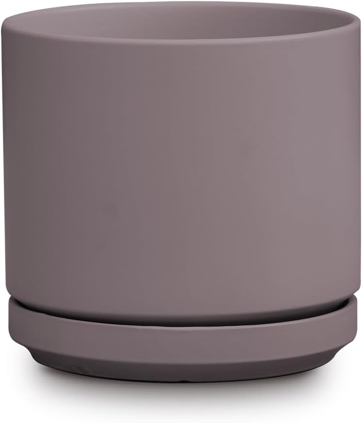 Mid Modern Planter with Detached Saucer (Pastel Taupe,14.0" D x 12.0" H)