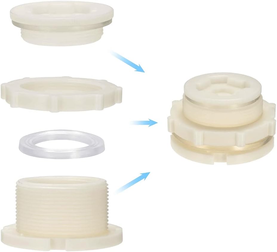 2" Female ABS Bulkhead Fitting, Plastic Water Tank Connector Adapter Fitting with Plugs for Outdoor rain Barrel Garden Hose Adapter Spigot kit Water Tank Gallon Drain Bucket(Set of 2)