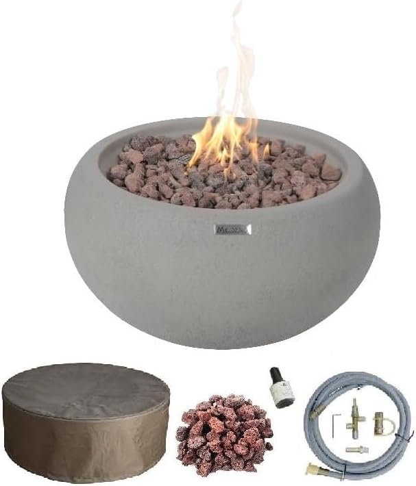 AMS Fireplace | Modeno | Newbridge | Firepit Table | Cover and Lava Rocks Included | (Fuel: Natural Gas - Light Gray)