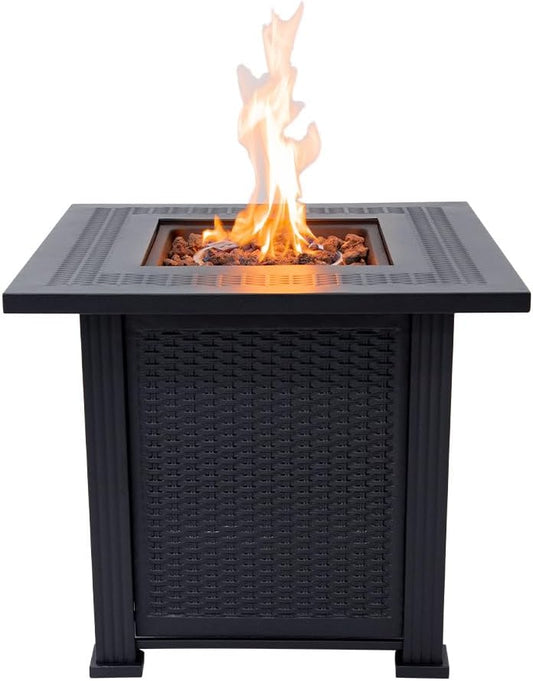 Lausanne Propane Fire Pit Table 28” Outdoor Firepit 50,000 BTU Firepits for Outside with Lava Rocks and Removable Lid Metal Fire Pit Outdoor Fireplace Propane Fire Pits for Outside CSA Certified