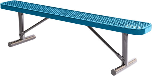 Heavy-Duty Portable Outdoor Bench Thermoplastic Coated, Expanded Metal, Commercial-Grade Seating, Made in America (Portable Without Back, 6 Ft, Light Blue)