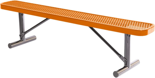 Heavy-Duty Portable Outdoor Bench Thermoplastic Coated, Expanded Metal, Commercial-Grade Seating, Made in America (Portable Without Back, 6 Ft, Textured Orange)