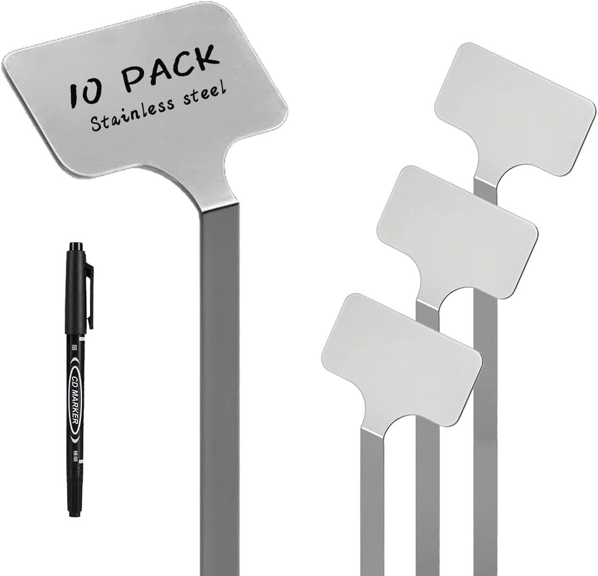 Stainless Steel Plant Labels,Metal Waterproof Plant Markers, Height 12.75 in, Label Area 2.5 in*1.25 in resuable Nursery Tags for Vegetables herb Flower Seed Green House 10-Pack