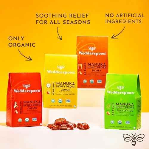 Wedderspoon Organic Manuka Honey Drops, Lemon & Bee Propolis, 20 Count