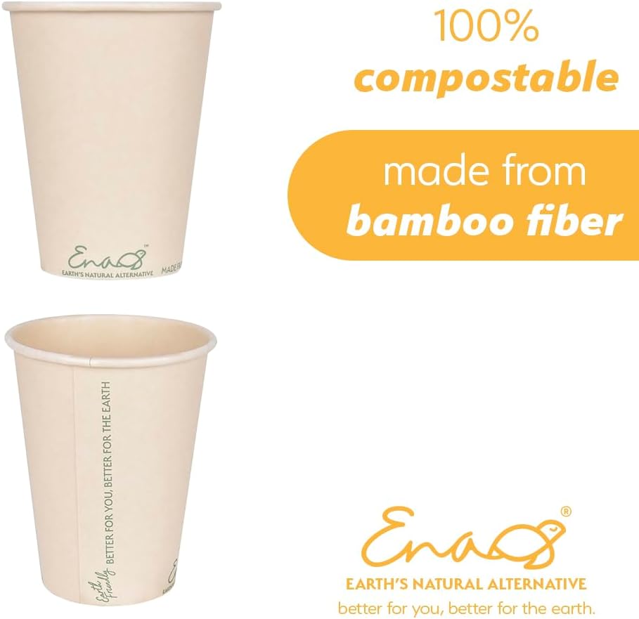 100% Compostable Disposable Coffee Cups [12oz 320 Pack] Paper Cups Made from Bamboo, Eco-Friendly, Biodegradable Premium Party Cups, Natural Unbleached by Earth's Natural Alternative