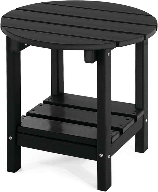 Adirondack Outdoor Side Tables, 2-Tier Round Outdoor Table, Weather Resistant HDPE Patio End Table for Garden, Lawn, Pool, Beach, Porch, Deck, Backyard - Black