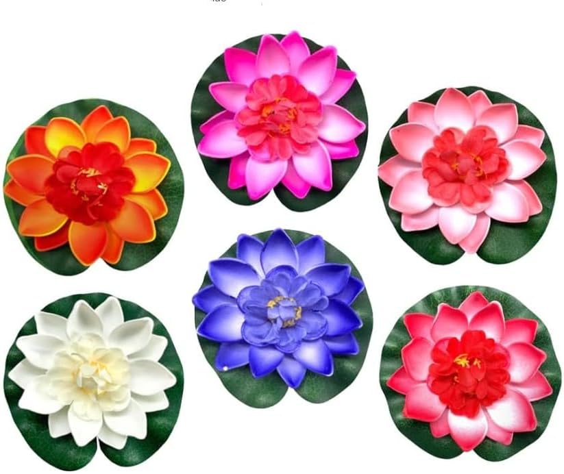 6 Pcs Large Floating Lotus Flowers Faux with Artificial Lily Pads, Artificial Floating Foam Lotus Flower with Water Lily Pad,Floating Artificial Lotus Flowers Decor Pond Home Decoration