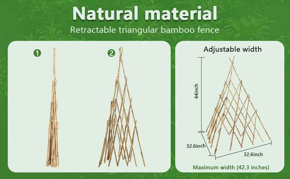 Garden Bamboo Obelisk Plant Support for Climbing Plants Outdoor, Adjustable Height 35 to 45 inches Tall Cucumber Trellis