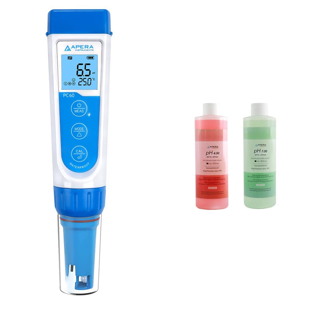 Apera InstrumentsAPERA Instruments AI316 Premium Series PC60 5-in-1 Waterproof pH/EC (Conductivity) & AI1113 pH Calibration Buffer Solution Kit (7.00, 4.00), 8 oz.