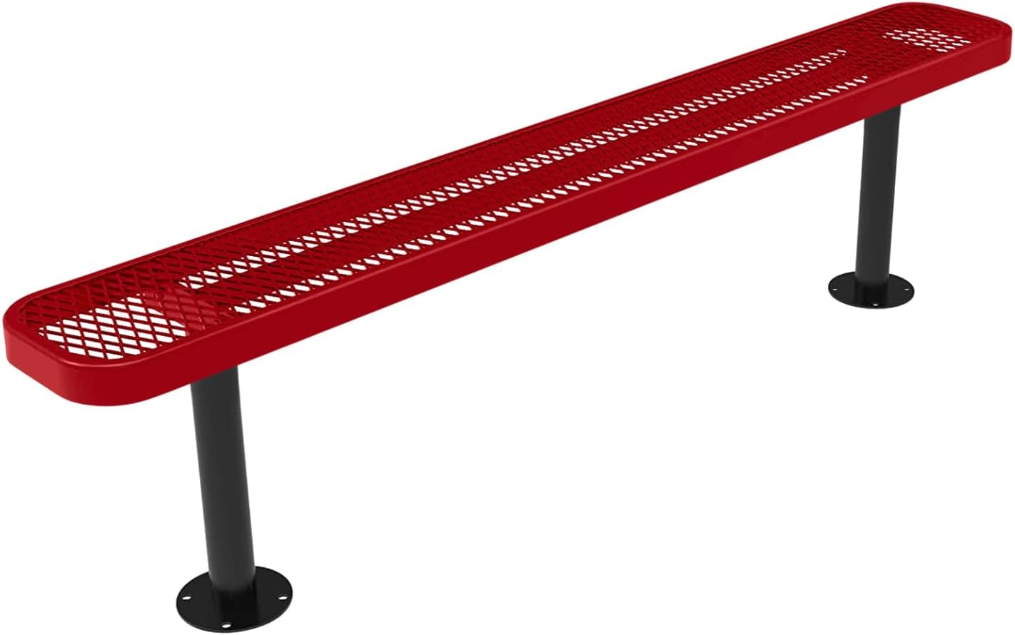 Coated Outdoor Furniture Heavy-Duty Outdoor Bench Thermoplastic Coated, Expanded Metal, Commercial-Grade Seating, Made in America (Surface Without Back, 6 Ft, Textured Red)