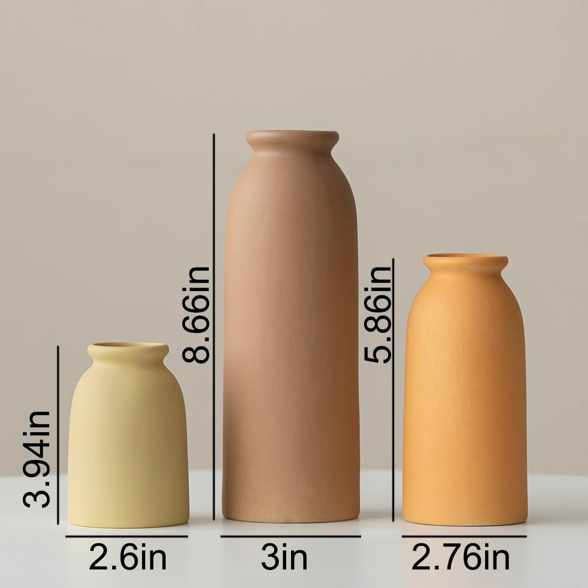 Ceramic Vase Set-3, Small Flower Vases for Decor, Modern Boho Farmhouse Style, Decorative Vases for Pampas Grass & Dried Flowers, Distressed Finish (Brown Mix)