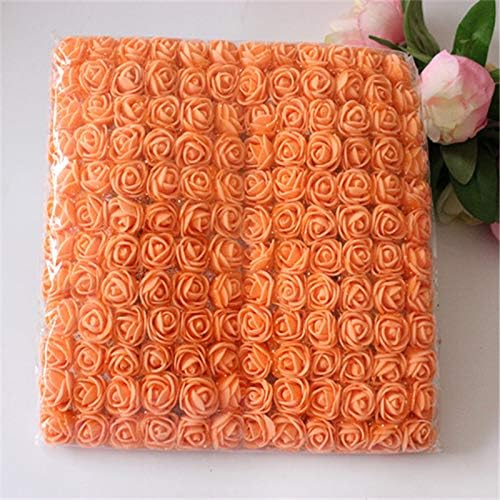 Foam Rose Fake Flowers for Crafts 144 pcs 2 cm Mini Wreaths Artificial Flower Bouquet Multicolor Rose Flower Wedding Scrapbooking Decoration Rose Fake Flower(Orange)