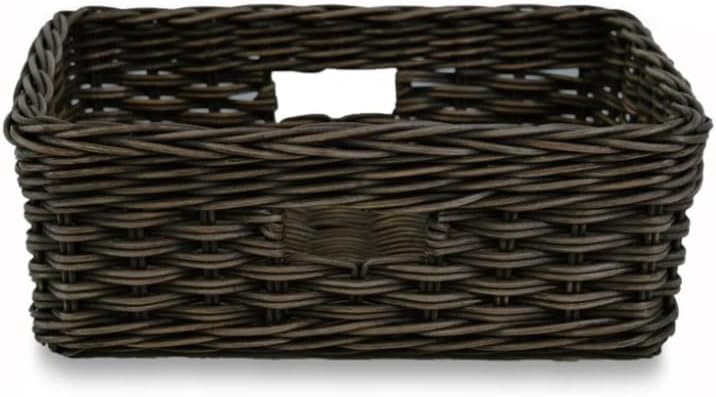 The Basket Lady Rectangular Low Wicker Storage Basket, Medium, 16 in L x 12 in W x 6 in H, Antique Walnut Brown