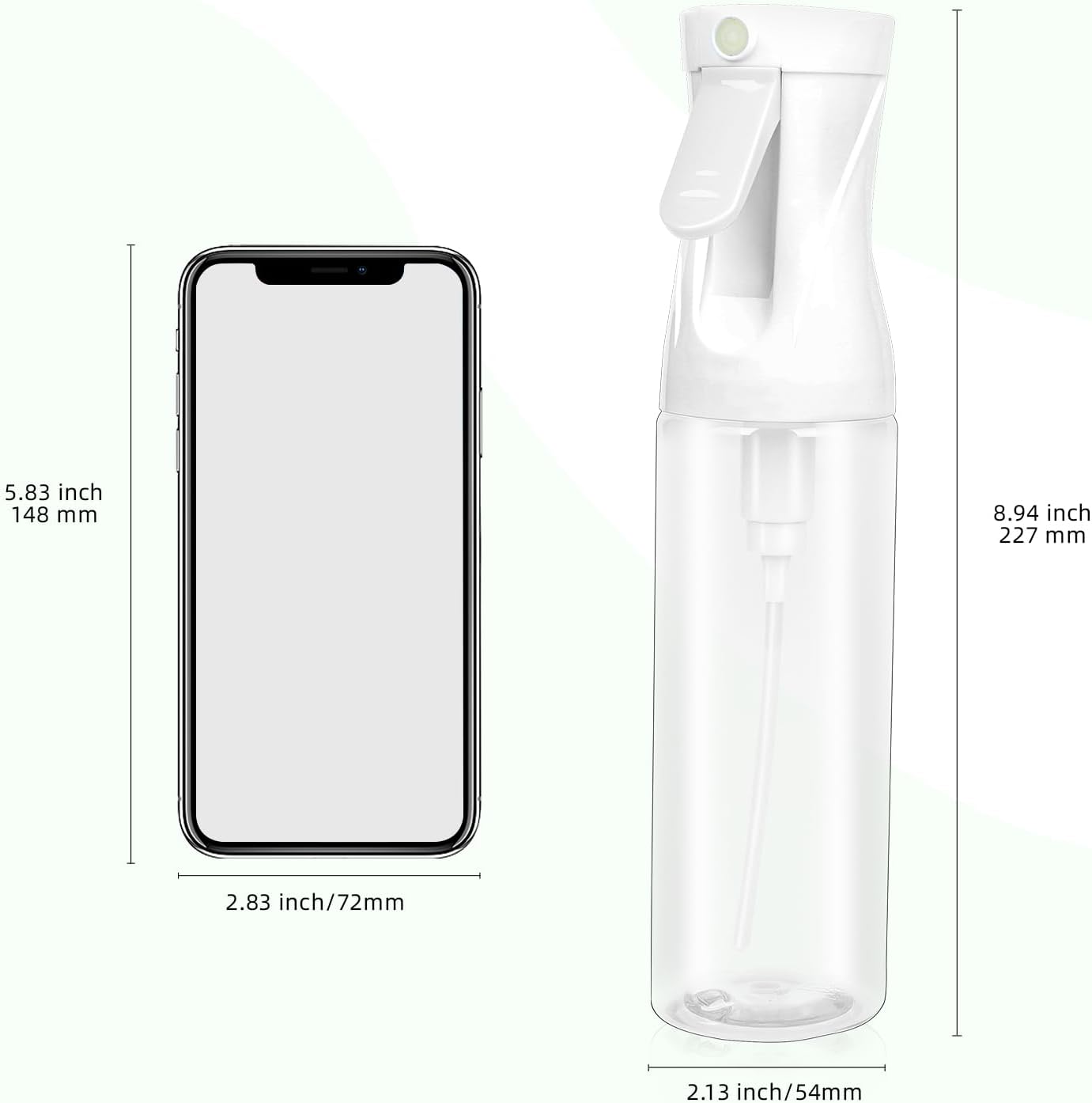 2-Pack Continuous Fine Mist Spray Bottle for Hair - Ultra-Fine Mist, BPA-Free, Leak-Proof, 360° Spray (300ml/10.1oz) - White
