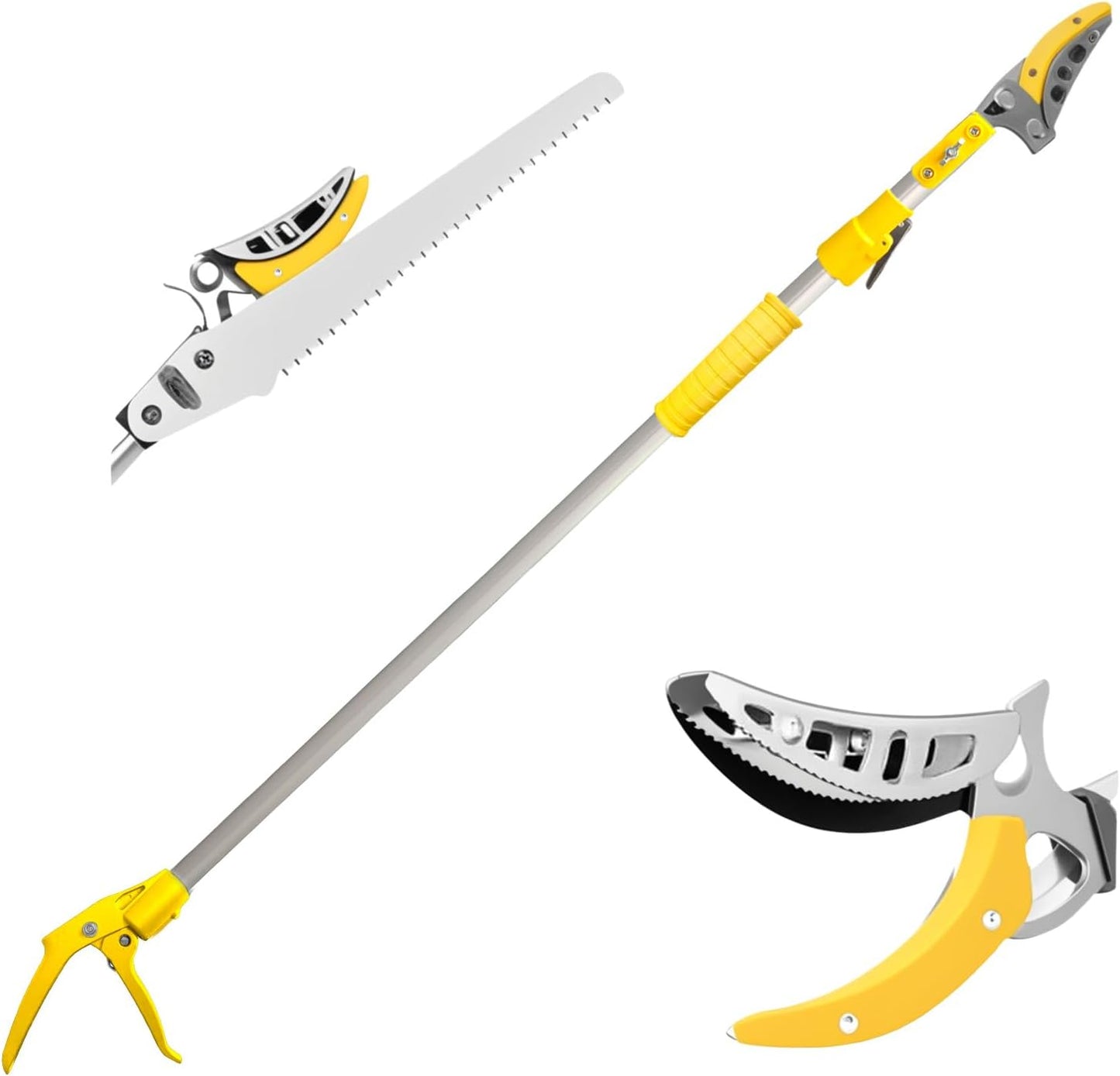 Telescopic Pole Pruner and Fruit Picker for Garden | Cuts Branches Up to 1 Inch | Rotating & Locking Head | Lightweight Aluminum Extendable Handle (3.28 to 5.25 FT)，Yellow