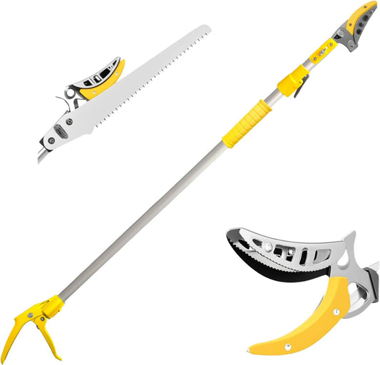 Telescopic Pole Pruner and Fruit Picker for Garden | Cuts Branches Up to 1 Inch | Rotating & Locking Head | Lightweight Aluminum Extendable Handle (3.28 to 5.25 FT)，Yellow