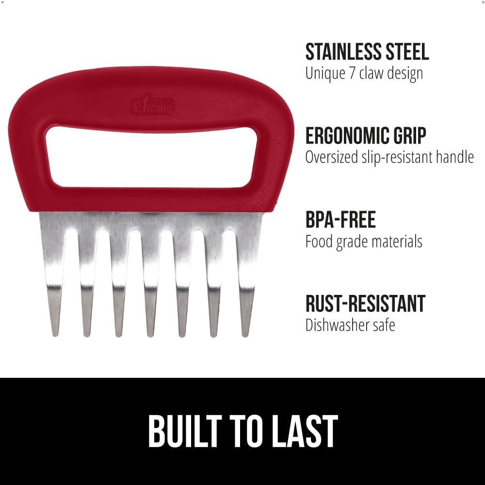 GORILLA GRIP BPA-Free Chicken Shredder Meat Claws, Sharp Stainless Steel Food Shredding Fork, Comfortable Handle, Easily Shred Pulled Pork, Taco Meats, Kitchen Smoker BBQ Tool, Dishwasher Safe, Red - Lumora Garden