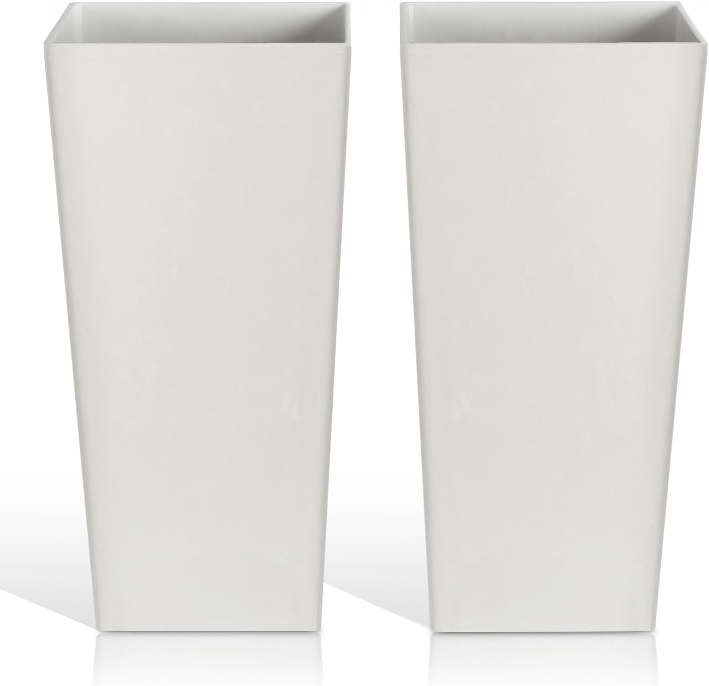 Tall Planters for Outdoor Plants, Large Resin Flower Pots for Garden, Front Porch, Patio, Indoor - Set of 2 (White, 32 inch - 2 Pack)