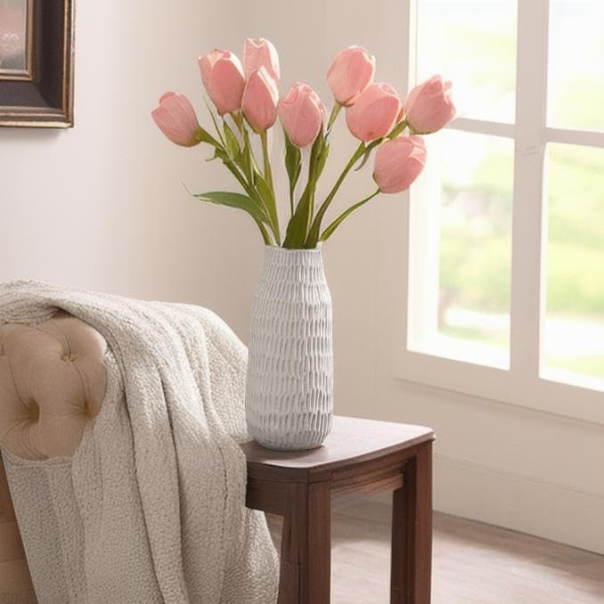 12.6 Inch Grey Modern Handmade Ceramic Vase, Rustic Farmhouse Decorative Flower Vases for Home Decor,Pampas Grass Bouquet, Living Room,Kitchen,Office,Bedroom,Centerpiece Table