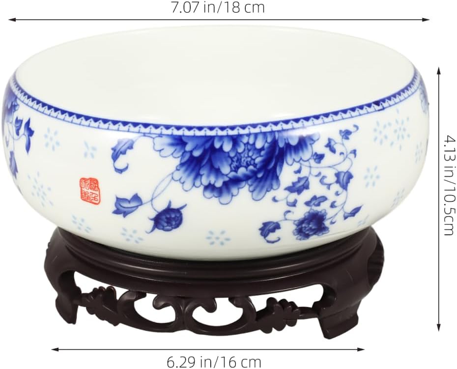 Ceramic Chinese Pot White Water Lily Bowl Ceramic Plant Pot Hydroponic for Garden Home Office-8Inch
