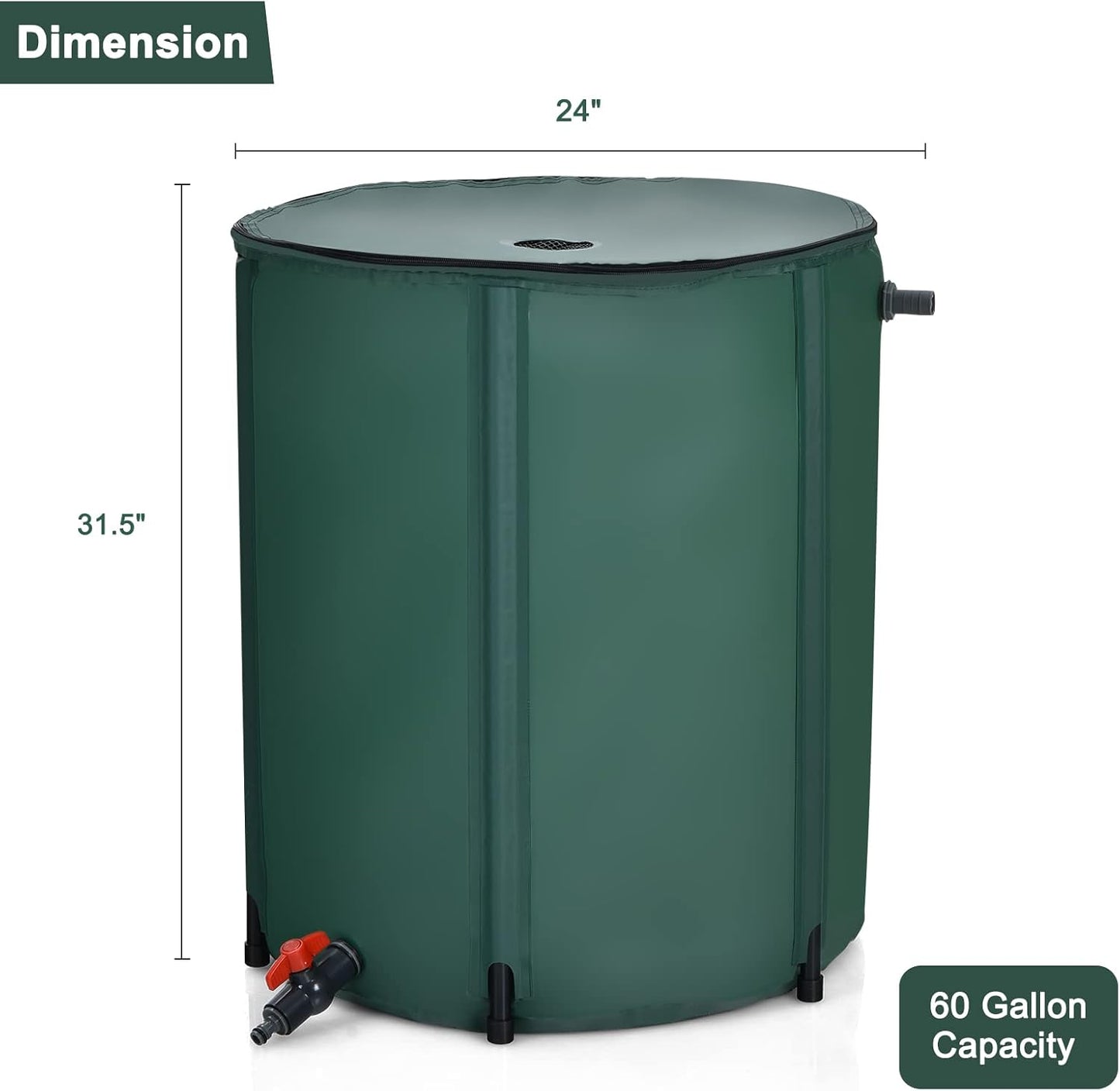 Goflame Rain Barrel Water Collector Portable Foldable Collapsible Tank,Spigot Filter Water Storage Container, Green (60 Gallon)