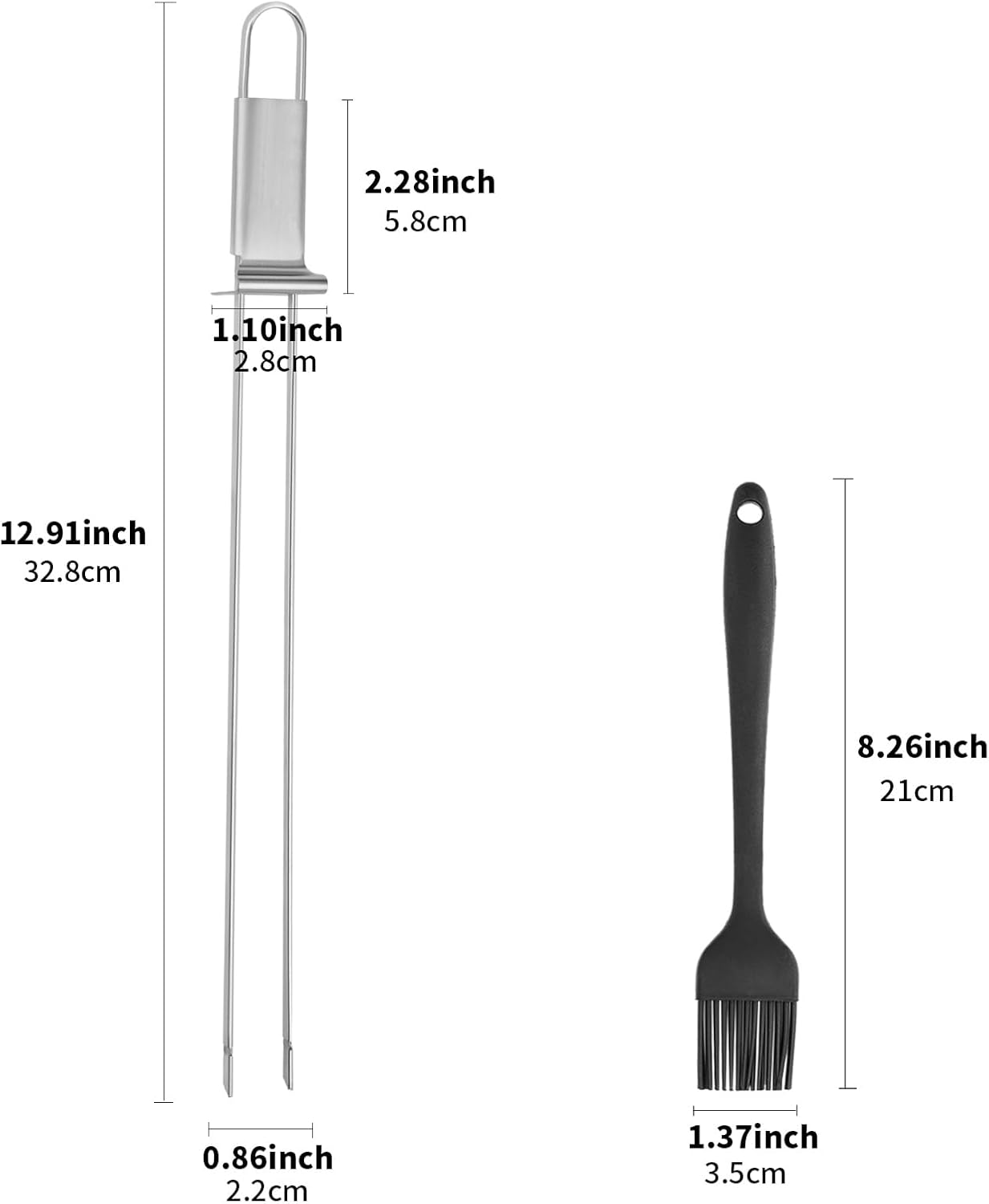 BBQ Skewers,Premium 304 Stainless Steel BBQ Skewers,13 Inch Heavy Duty Metal Kabob Sticks for Grilling, Reusable & Dishwasher Safe (Double fork10)