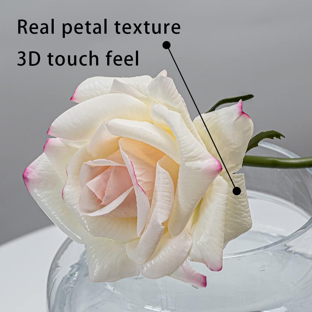 Artificial Roses Single Stem 10pcs Fake Silk Flower Arrangement Bouquet Real Touch for Home Party Wedding Decoration(Deep Pink)