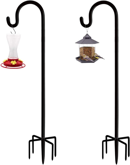 Artibear Adjustable Outdoor Shepherd Hook Stand with 5 Prong Base, 108 Inches Tall 3/5 in Thick, Shiny Black (2 Packs)