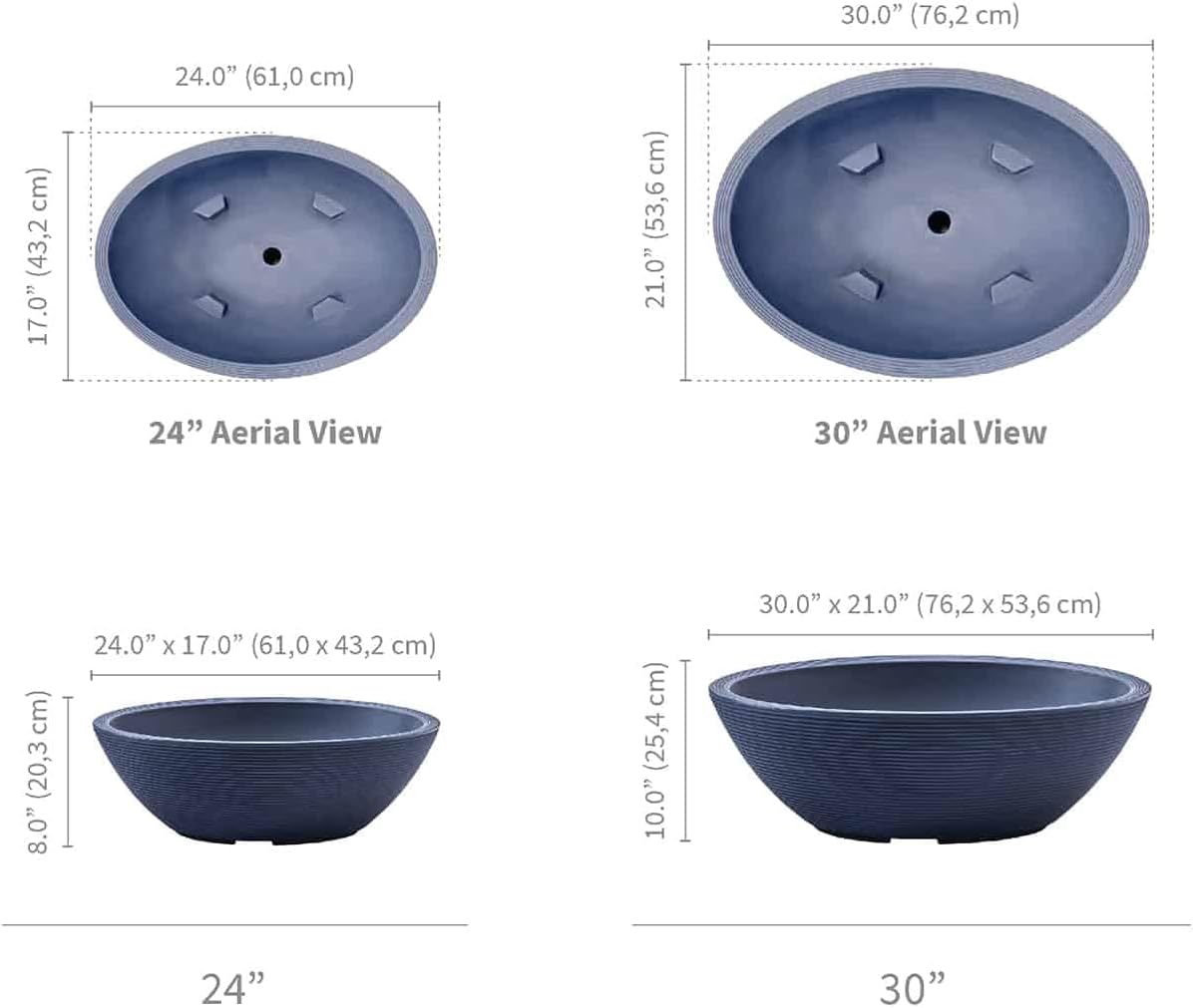 Crescent Garden Delano Oval Planter Bowl, Succulent Garden, Unique Indoor/Outdoor Double-Walled Plant Bowl with Plug- Oval Shape - 30" L x 21" W x 10" H (Mocha)