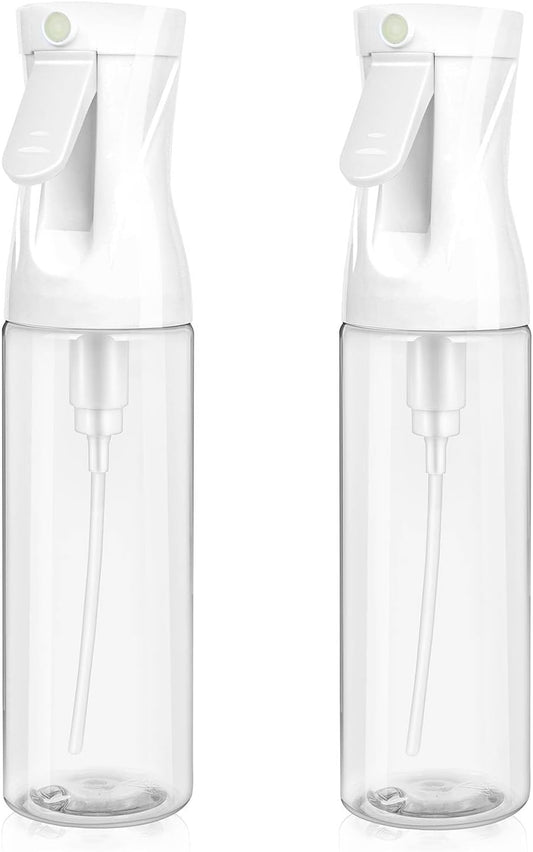 2-Pack Continuous Fine Mist Spray Bottle for Hair - Ultra-Fine Mist, BPA-Free, Leak-Proof, 360° Spray (300ml/10.1oz) - White
