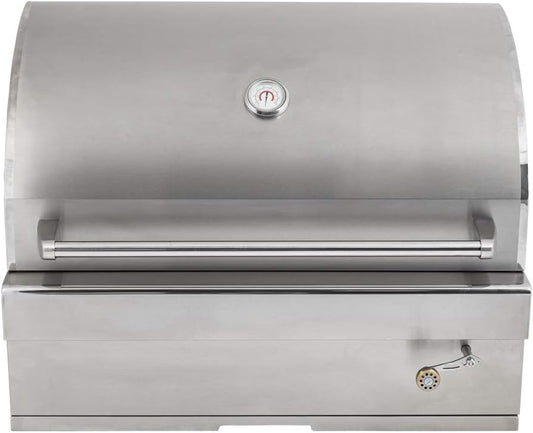Turbo Charcoal 32 Inch Built-In Stainless Steel BBQ Grill with Charcoal Tray