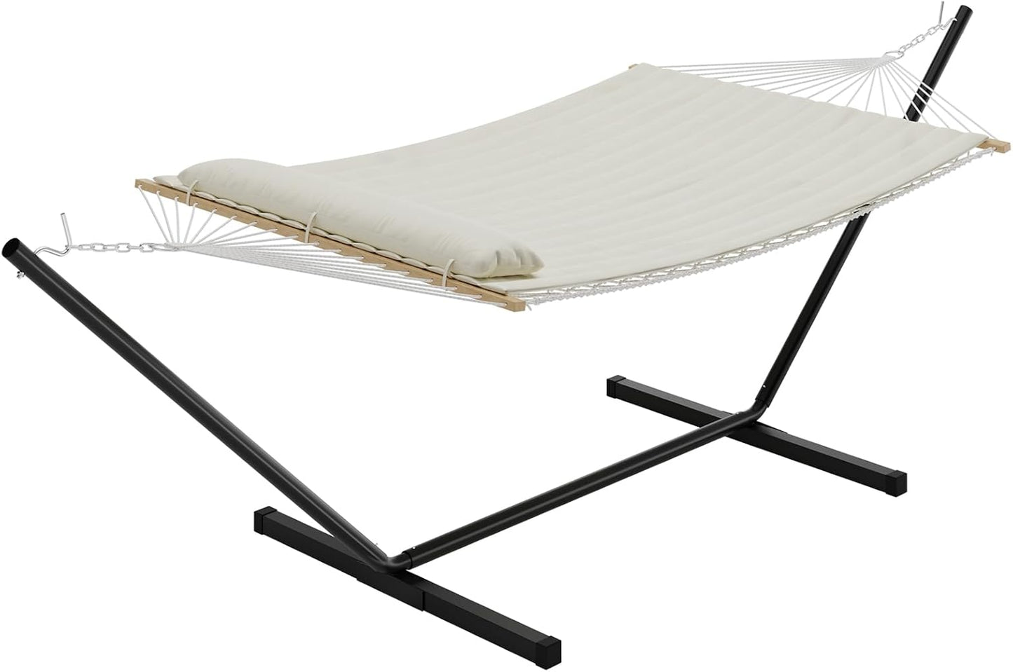 Garvee 2 Person Portable Double Hammock for Outdoor with Pillow, Heavy Duty Portable Hammock with Adjustable Steel Stand for Patio, Garden, Beach, Backyard