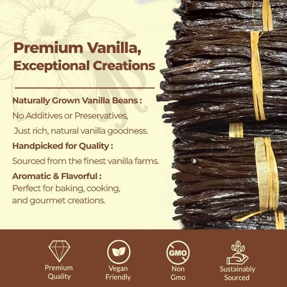 Bulk Vanilla Beans Grade A+, 2 Lb. Whole Vanilla Beans for Making VanillaExtract, Non GMO. Perfect For Icecream, Baking and Desserts. by Akshit