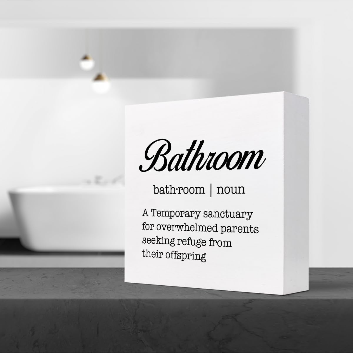 Bathroom Definition Funny Wooden Box Sign,Bathroom Wood Block Plaque for Home Restroom Shelf Wall Toilet Decor
