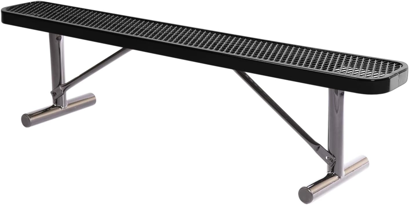 Heavy-Duty Portable Outdoor Bench Thermoplastic Coated, Expanded Metal, Commercial-Grade Seating, Made in America (Portable Without Back, 6 Ft, Textured Black)