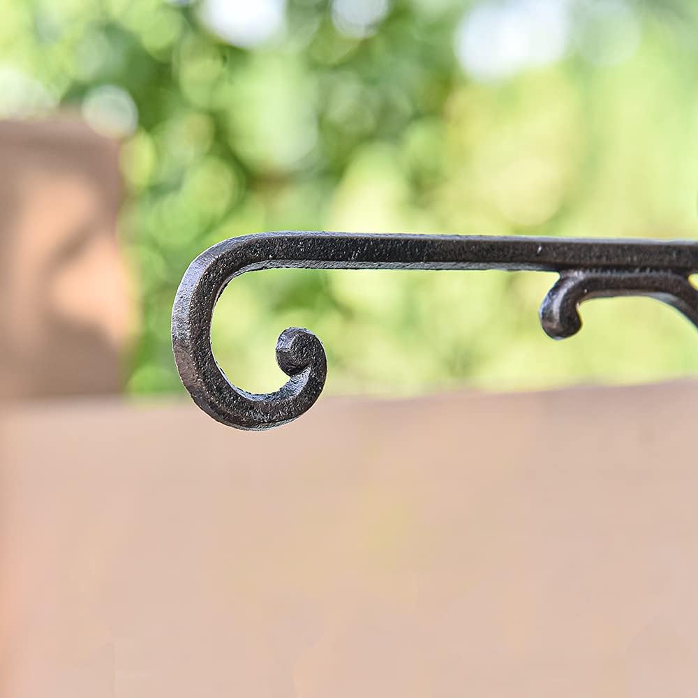 Sungmor Cast Iron Wall Hook Plant Hangers - Home & Garden Heavy Duty Hanging Bracket Plant Hooks - 2PC BLACK Decorative Wall Mount Hooks for Hanging Planter Pot Bird Feeder Birdcage Lantern Wind Chime