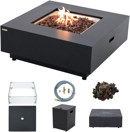 Ashton 36” Propane Fire Pit Smokeless Firepit Converts to Outdoor Gas Fire Pit for Outside Patio Firepit Table Includes Windscreen Rain & Tank Cover Lava Rocks Lid CSA Certified