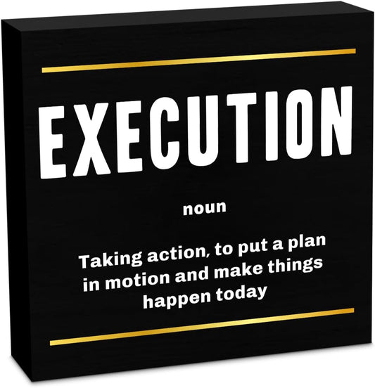 Execution Noun Entrepreneur Black Wooden Box Sign, Inspirational Office Decor, Decorative Table Shelf Desk Rustic Workplace Home Living Room Decor Office Decorations Desk Accessories ﻿