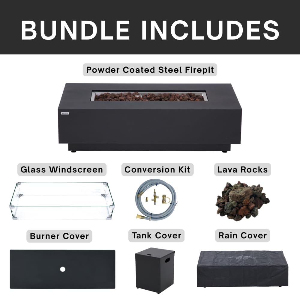 Westwood 50” Propane Fire Pit Smokeless Firepit Converts to Outdoor Gas Fire Pit for Outside Patio Firepit Table Includes Windscreen Rain & Tank Cover Lava Rocks Lid CSA Certified