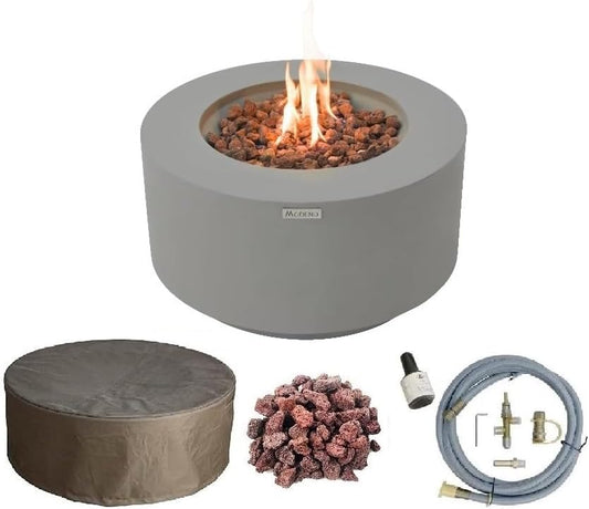 AMS Fireplace | Modeno | Waterford | Firepit Table | Cover and Lava Rocks Included | (Fuel: Natural Gas - Light Gray)