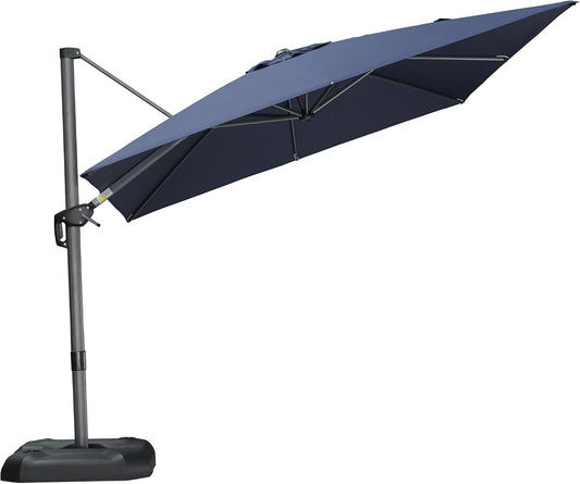 PURPLE LEAF 10 Feet Patio Umbrella Outdoor Cantilever Square Umbrella Aluminum Offset Umbrella with 360-degree Rotation for Garden Deck Pool Patio, Navy Blue