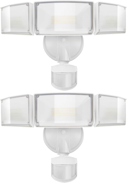 UME 2 Pack 5500LM LED Security Lights Motion Sensor Light Outdoor, 49W, 5000K Daylight, IP65 Waterproof, Dusk to Dawn, 3 Head Motion Detected Flood Light for Garage, Yard, Porch (White)
