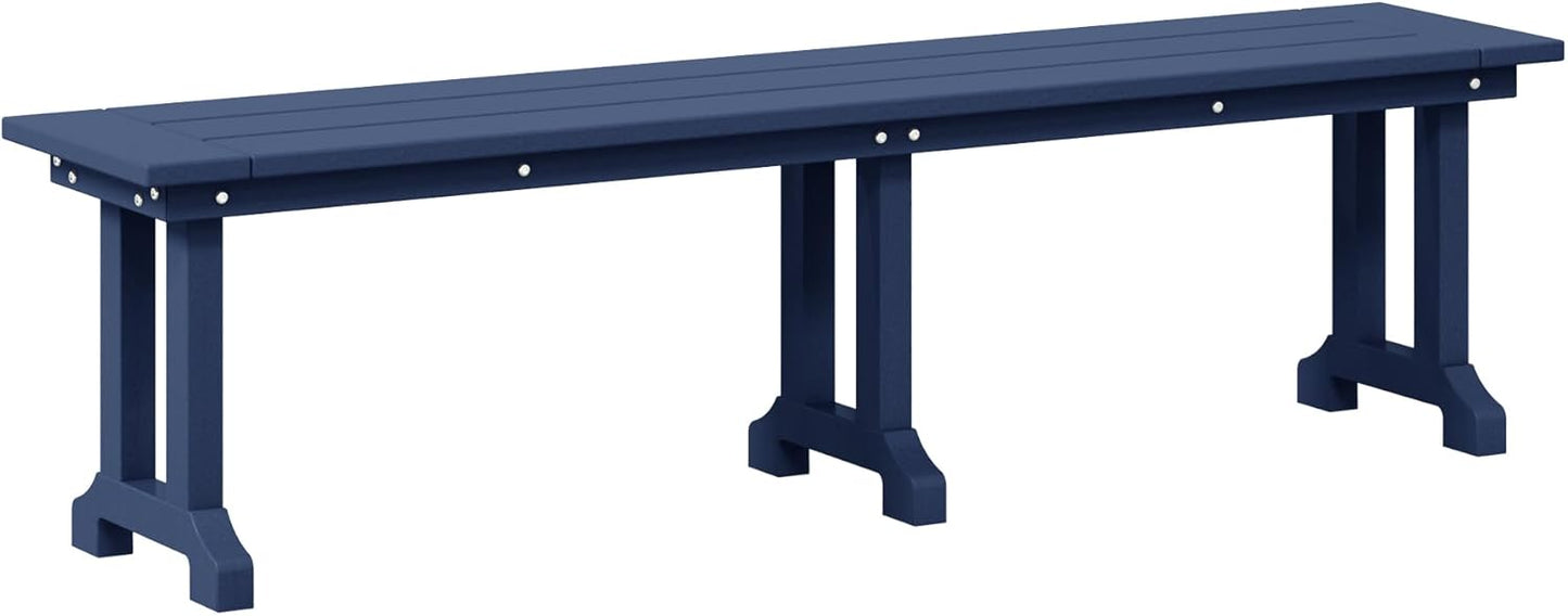 Outdoor Benches Weatherproof, Park Long Bench Poly Lumber Backless for Entryway Front Porch Garden Bench Seat for Patio, Navy Blue