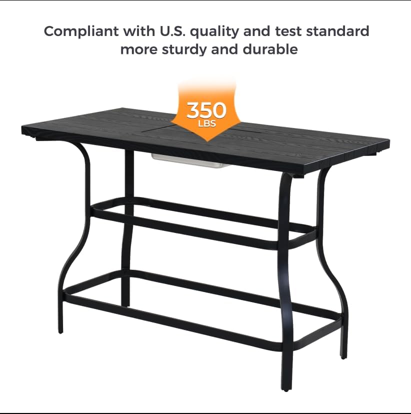 Grand patio Outdoor Bar Table, Faux Wood Grain Dining Table with Ice Bucket for Indoor Outdoor Kitchen Bistro Small Space Restaurant